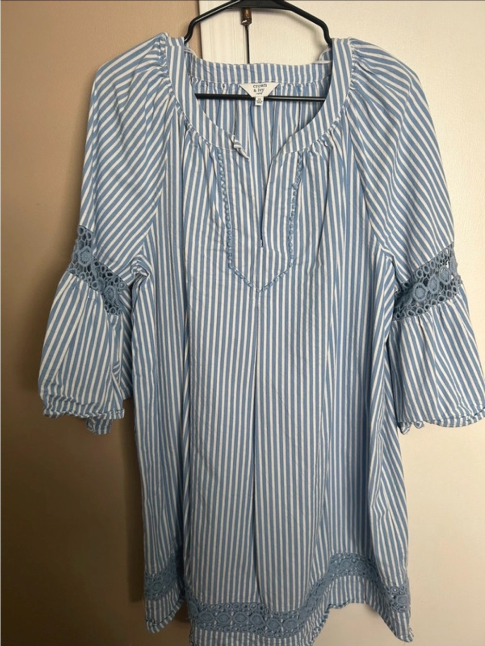 crown & ivy Light Blue and White Striped Peasant Dress curvy cut